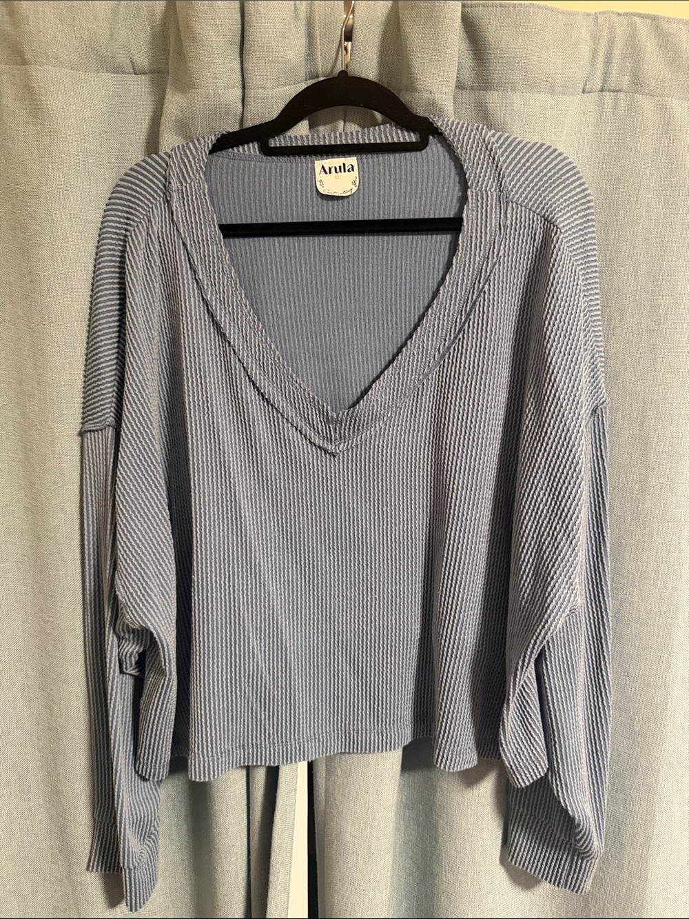 ARULA Dusty Blue Ribbed V-Neck Pullover - size c/3x